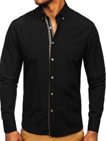 Čierna pánska košeľa s dlhými rukávmi Bolf 20715