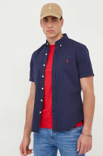 Bavlnená košeľa Polo Ralph Lauren pánska, tmavomodrá farba, regular, s golierom button-down