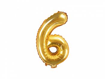 PartyDeco Fóliový balón Mini - Číslo 6 zlatý 35cm