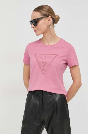 Bavlnené tričko Guess ružová farba,