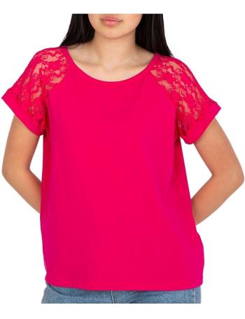 Ružové dámske tričko s čipkovými rukávmi vel. S/M