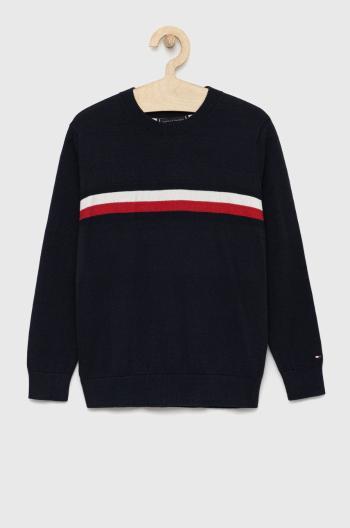 Detský bavlnený sveter Tommy Hilfiger tmavomodrá farba, tenký