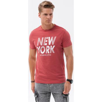 Ombre  Tričká s krátkym rukávom Pánske bavlnené tričko s potlačou - červené V4 OM-TSPT-0124  viacfarebny