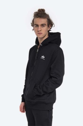 Mikina Alpha Industries Basic Zip Hoody SL 118342.03, pánska, čierna farba, s kapucňou, s potlačou