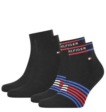 TOMMY HILFIGER - 2PACK Breton stripe čierne quarter ponožky-39-42