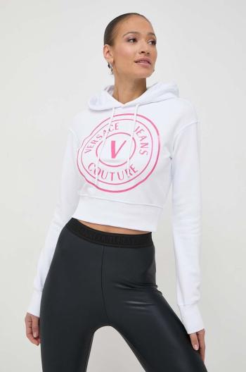 Bavlnená mikina Versace Jeans Couture dámska, biela farba, s kapucňou, s potlačou, 76HAIG05 CF01G