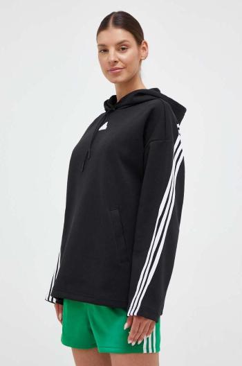 Mikina adidas dámska, čierna farba, s kapucňou, s nášivkou