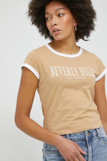 Bavlnené tričko Hollister Co. béžová farba,