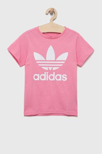 Detské bavlnené tričko adidas Originals TREFOIL ružová farba