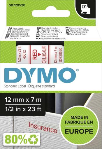 páska do štítkovača  DYMO D1 45012  Farba pásky: priehľadná Farba písma:červená 12 mm 7 m