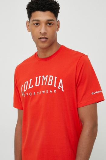 Bavlnené tričko Columbia červená farba, vzorované