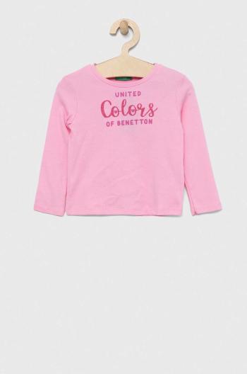 Detská bavlnená košeľa s dlhým rukávom United Colors of Benetton ružová farba