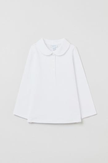 Detská bavlnená košeľa s dlhým rukávom OVS biela farba, s golierom