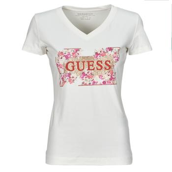 Guess  LOGO FLOWERS  Tričká s krátkym rukávom Biela