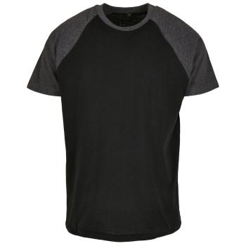 Build Your Brand Pánske dvojfarebné tričko s krátkym rukávom - Čierna / tmavošedý melír | M