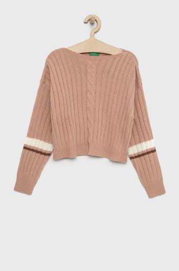Detský sveter s prímesou vlny United Colors of Benetton ružová farba, tenký