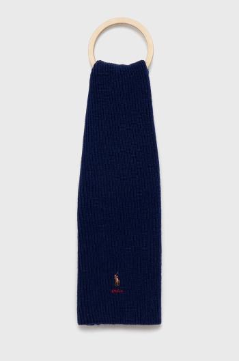 Šál s prímesou vlny Polo Ralph Lauren tmavomodrá farba, jednofarebný