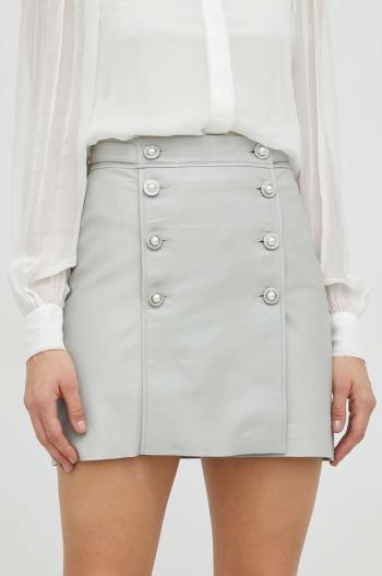 Kožená sukňa Custommade Sabila šedá farba, mini, rovný strih