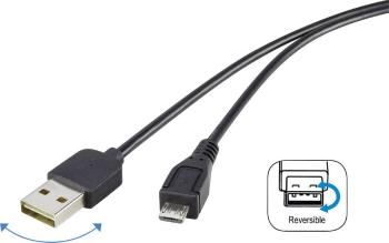 USB kábel RENKFORCE 1x USB 2.0 zástrčka ⇔ 1x microUSB 2.0 zástrčka 1.80 m, čierna