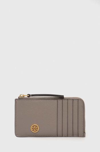 Kožená peňaženka Tory Burch dámsky, šedá farba