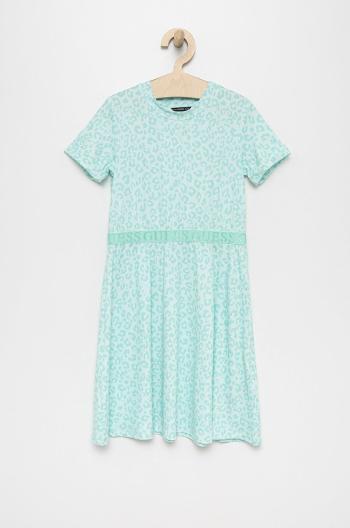Dievčenské šaty Guess tyrkysová farba, midi, rovný strih