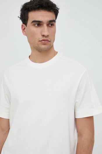 Bavlnené tričko Calvin Klein béžová farba, s nášivkou