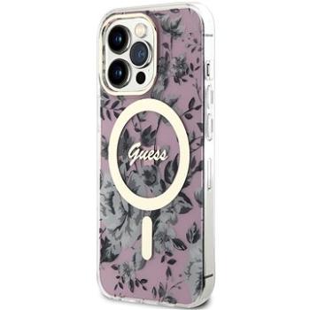 Guess PC/TPU Flowers IML MagSafe Kompatibilný Zadný Kryt na iPhone 13 Pro Pink (GUHMP13LHCFWSP)