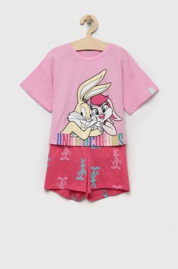 Detské bavlnené pyžamo United Colors of Benetton x Looney Tunes ružová farba, s potlačou