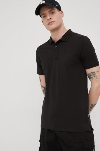 Bavlnené polo tričko Solid čierna farba, jednofarebné