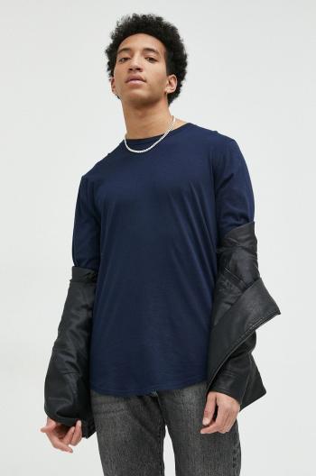 Bavlnené tričko s dlhým rukávom Hollister Co. tmavomodrá farba, jednofarebné
