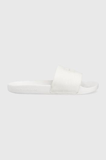 Šľapky Calvin Klein Jeans SLIDE TPU PATCH dámske, biela farba, YW0YW01090