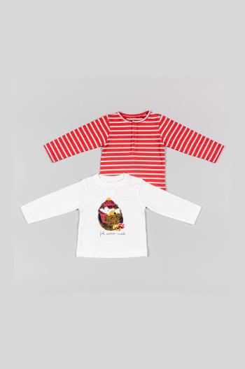 Detská bavlnená košeľa s dlhým rukávom zippy 2-pak červená farba,