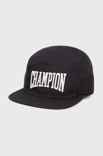 Bavlnená čiapka Champion 805554 čierna farba, s nášivkou