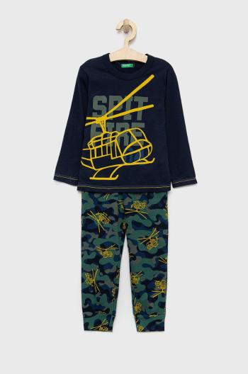 Detské bavlnené pyžamo United Colors of Benetton tmavomodrá farba, s potlačou