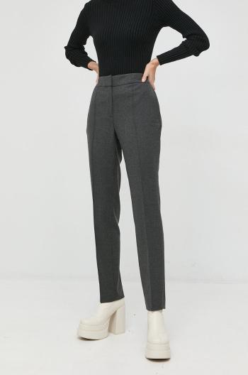 Vlnené nohavice Luisa Spagnoli Ofis dámske, šedá farba, rovné, vysoký pás