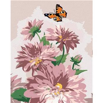 Maľovanie podľa čísel – Motýľ a ružové georgíny (Howard Robinson) (HRAbz33448nad)