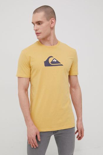 Bavlnené tričko Quiksilver žltá farba, s potlačou