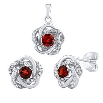 Silvego Strieborný set šperkov ROSALYN s granátmi a Brilliance Zirconia JJJS0088GA (náušnice, prívesok)