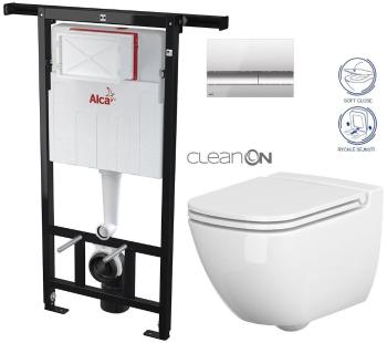 ALCADRAIN Alcadrain Jádromodul - predstenový inštalačný systém s chrómovým tlačidlom M1721 + WC CERSANIT CLEANON CASPIA + SEDADLO AM102/1120 M1721 CP1