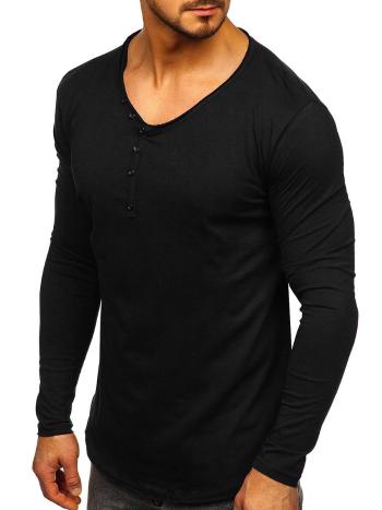 Čierne pánske tričko s dlhými rukávmi bez potlače Bolf Bolf 5059