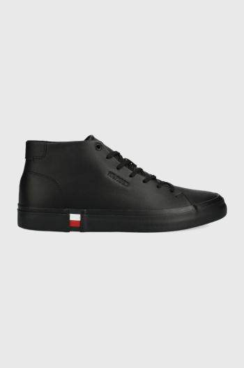 Kožené tenisky Tommy Hilfiger FM0FM04352 MODERN VULC HI CORPORATE LEA čierna farba