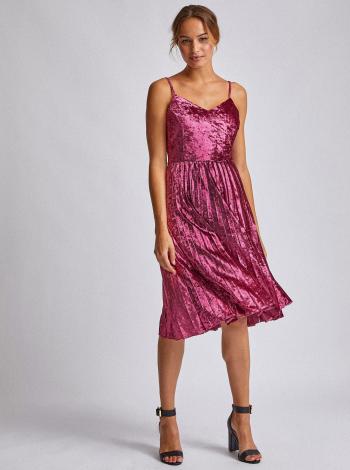 Rúžové sametové šaty s plisovanou sukňou Dorothy Perkins