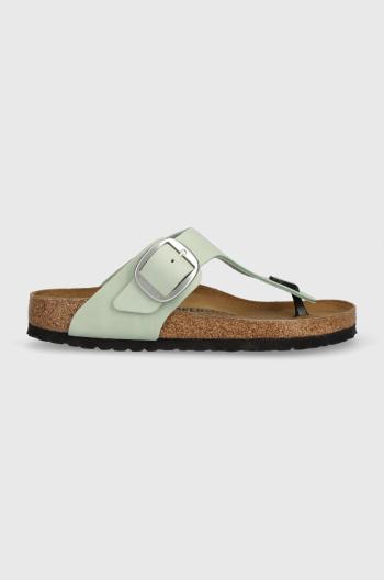 Semišové žabky Birkenstock dámske, zelená farba, na plochom podpätku