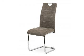 AUTRONIC HC-483 BR3 Jedálenská stolička, poťah hnedá látka COWBOY v dekore vintage kože, kovová chrómovaná perová podnož