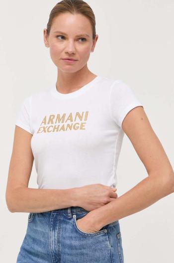 Bavlnené tričko Armani Exchange biela farba