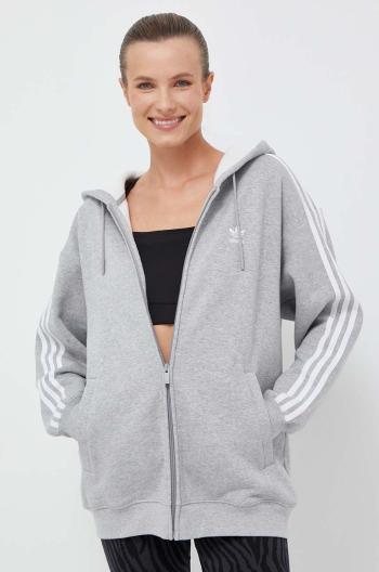 Mikina adidas Originals dámska, šedá farba, s kapucňou, vzorovaná