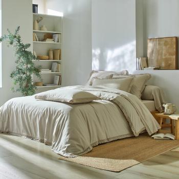 Blancheporte Jednofarebná posteľná bielizeň z čipky a bavlny piesková klasická plachta 240x310cm