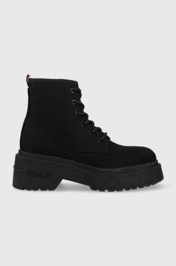 Tenisky Tommy Jeans LACE UP FESTIV BOOTS dámske, čierna farba, EN0EN02133