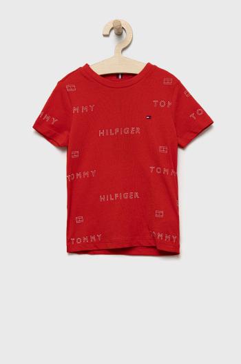 Detské bavlnené tričko Tommy Hilfiger červená farba, vzorovaný