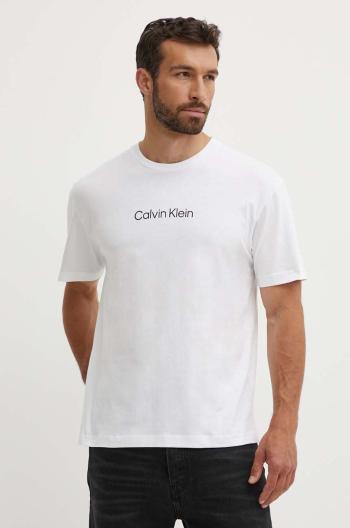 Bavlnené tričko Calvin Klein pánske, biela farba, vzorované